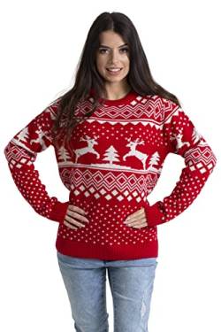 BlauerHafen Damen Weihnachten Jumper Lange Ärmel Knit Rundhals Crew Christmas Xmas Sweater (Rot, XXL) von BlauerHafen