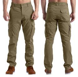 BlauerHafen Herren Cargo Arbeiten Hose Schwerlast 100% Baumwolle 6 Taschen Lässige Draussen Arbeiten Combat Trousers Taillengrößen 32W-44W (Khaki, 34W / 32L) von BlauerHafen