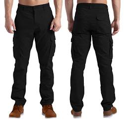 BlauerHafen Herren Cargo Arbeiten Hose Schwerlast 100% Baumwolle 6 Taschen Lässige Draussen Arbeiten Combat Trousers Taillengrößen 32W-44W (Schwarz, 44W / 30L) von BlauerHafen