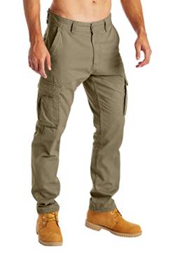 BlauerHafen Herren Cargohose Arbeitskleidung für Lässige Stretch-100% Baumwolle gerade Freizeithose mehrere Taschen entspannte Passform Kampfarbeitshose Alle Größen 32W-44W (Khaki, 34W / 32L) von BlauerHafen