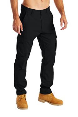 BlauerHafen Herren Cargohose Arbeitskleidung für Lässige Stretch-100% Baumwolle gerade Freizeithose mehrere Taschen entspannte Passform Kampfarbeitshose Alle Größen 32W-44W (Schwarz, 34W / 30L) von BlauerHafen