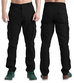 BlauerHafen Herren Cargohose Lässige Arbeitskleidung Stretch 100% Baumwolle Freizeithose gerade 6 Taschen entspannte Passform Kampfarbeitshose Alle Größen 32W-44W (Schwarz, 36W / 34L) von BlauerHafen