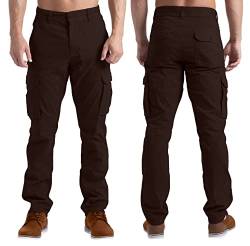 Herren Cargo Arbeiten Hose Schwerlast 100% Baumwolle 6 Taschen Lässige Draussen Arbeiten Combat Trousers Taillengrößen 32W-44W (Braun, 34W / 32L) von BlauerHafen