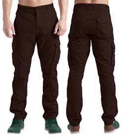 Herren Cargohose Lässige Arbeitskleidung Stretch 100% Baumwolle Freizeithose gerade 6 Taschen entspannte Passform Kampfarbeitshose Alle Größen 32W-44W (Braun, 38W / 34L) von BlauerHafen