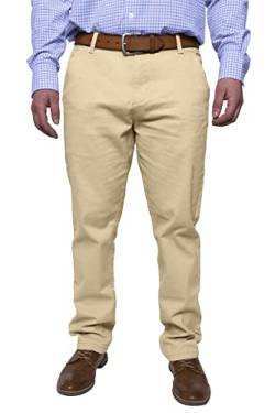 Herren Chinohose lässige Normale Passform Stretch Baumwolle entspannte Flache Front Klassisch Essential Solide Chino Trouser Full Pants Alle Taille 30W-40W (Beige, 30W x 30L) von BlauerHafen