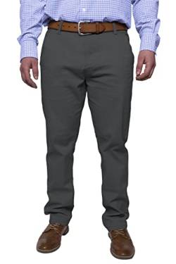 Herren Chinohose lässige Normale Passform Stretch Baumwolle entspannte Flache Front Klassisch Essential Solide Chino Trouser Full Pants Alle Taille 30W-40W (Dark Grey, 36W x 32L) von BlauerHafen