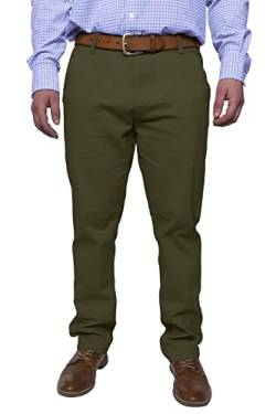Herren Chinohose lässige Normale Passform Stretch Baumwolle entspannte Flache Front Klassisch Essential Solide Chino Trouser Full Pants Alle Taille 30W-40W (Olive, 34W x 30L) von BlauerHafen