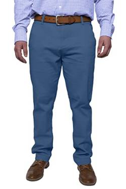 Herren Chinohose lässige Normale Passform Stretch Baumwolle entspannte Flache Front Klassisch Essential Solide Chino Trouser Full Pants Alle Taille 30W-40W (Pale Blue, 32W x 32L) von BlauerHafen