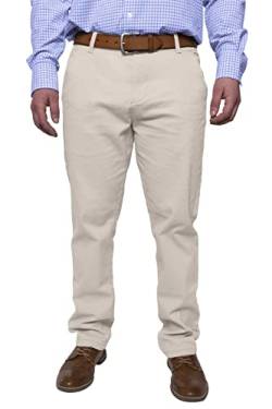 Herren Chinohose lässige Normale Passform Stretch Baumwolle entspannte Flache Front Klassisch Essential Solide Chino Trouser Full Pants Alle Taille 30W-40W (Stone, 32W x 32L) von BlauerHafen