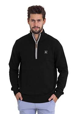 Herren Long Sleeve Jumper High Neck Quarter Zip Troyer Regular Fit 100% Baumwolle Pullover Soft Sweater (Black, L) von BlauerHafen