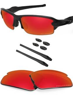 BlazerBuck Ersatzgläser und Socken-Set für Oakley Flak 2.0 OO9295 Sonnenbrille, Feuerrot polarisiert, Fit Flak 2.0 OO9295 59mm von BlazerBuck