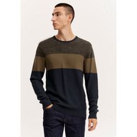 Blend Strickpullover Gestreifter Strickpullover Knitted Langarm Sweater aus Baumwolle 4474 in Olive von Blend