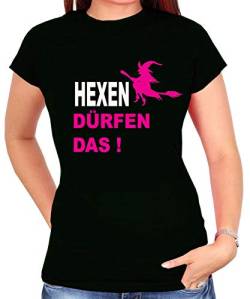 HEXEN DÜRFEN DAS | SPRÜCHESHIRT, Funshirt, Partyshirt | Fasching Karneval, FASNET T-Shirt | SCHWARZ, PINK, Weiss | Gr. XS-3XL (3XL, Schwarz) von Blickfang