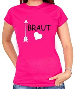 Junggesellinnenabschied Tshirt | JGA -SIE HEIRATET Wir sind nur zum Feiern da | JGA | Damen Shirt | Party, Hochzeit, Feier | Braut | Braut Team | Gr. XS-3XL (M, Braut (Pink)) von Blickfang