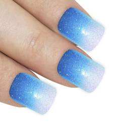 Falsche Nägel Bling Art Blau Gel Ombre Französisch Squoval 24 Gefälschte Mittel Tipps von Bling Art