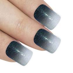 Falsche Nägel Bling Art Schwarz Grun Gel Ombre Französisch Squoval 24 Gefälschte Mittel Tipps von Bling Art