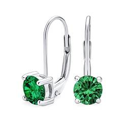 1CT Grüne Solitaire Runde Brillantschliff Cubic Zirkonia CZ Ohrhänger Mit Hebelverschluss, Simulierter Smaragd, 925 Sterling Silber von Bling Jewelry