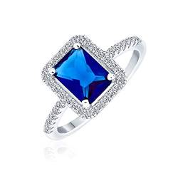 3Ct Aaa Cz Pave Band Rechteck Solitär Halo Blau Simuliert Saphir Smaragd Schliff Verlobungsring Für Frauen .925 Sterling Silber von Bling Jewelry