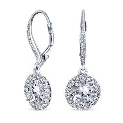 3Ct Cubic Zirconia Runde Solitär Cz Halo Baumelnd Drop Hebel Zurück Ohrringe Für Frauen .925 Sterling Silber von Bling Jewelry