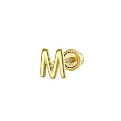 Abc Minimalistisch Real Yellow 14K Gold Capital Bsperren Alphabet Letter Initiale M Cartilage Ear Lobe Piercing 1 Piece Stud Earring Screw Back For Teen Freundin Men von Bling Jewelry