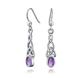 Amethyst Himmlisch Irish Liebe Knot Arbeit Lila Oval Lünette Set Fish Hook Baumelnd Ohrringe .925 Sterling Silber von Bling Jewelry