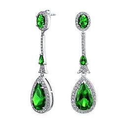 Art Deco Stil Grün Teardrop Fashion Statement Simulated AAA CZ Smaragd Grün Kron Ohrringe Für Frauen Prom Versilbert von Bling Jewelry