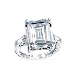 Art Deco Style Big 7Ct AAA CZ Statement Solitär Smaragd Schliff Verlobungsring Für Frauen Seite Stein Baguette Thin Band .925 Sterling Silber Dekorative Fassung von Bling Jewelry