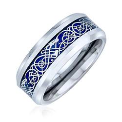 Blau Silberton Keltischen Knoten Drachen Inlay Paare Titan Eheringe Für Männer Für Frauen Kompfort Fit 8Mm von Bling Jewelry