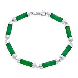 Bling Jewelry Asian Stil Edelstein Echte Hellgrüne Jade Strand Schlanke Rohr Bar Link Knöchel Armband Für Frauen .925 Sterling Silber 9 Zoll von Bling Jewelry