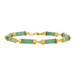 Bling Jewelry Asiatischer Stil Edelstein Echter Hellgrüner Jade Strang Schlanker Röhrensteg Armband Für Frauen 14 Karat Gelbgold Plattiert .925 Sterling Silber 7,5 Zoll von Bling Jewelry