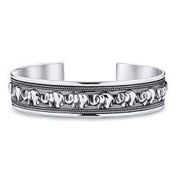 Bling Jewelry Bali Stil Viel Glück Multi Elephant Armreif Manschette Armband Für Frauen Massiv Schwer Oxidiert .925 Sterling Silber von Bling Jewelry