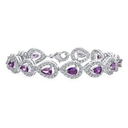 Bling Jewelry Bräutigam Cocktail Party Nachlass Vintage Stil Aussage Halo Träne Aaa Cz Simuliert Lila Amethyst Armband Für Frauen Abschlussball Hochzeiten Versilbert 7 Zoll von Bling Jewelry