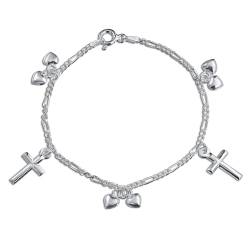 Bling Jewelry Christliche Religiöse Multi Dangling Hearts Cross Charme Armband Für Teenager Frauen Poliert .925 Sterling Silber 6 Zoll Kleine Handgelenk von Bling Jewelry