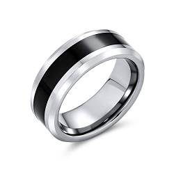 Bling Jewelry Einfacher Zweifarbiger Schwarzer Mitte Paare Titan Hochzeit Band Ring Für Männer Für Frauen Silberton Abgeschrägte Kante 8Mm von Bling Jewelry