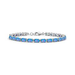 Bling Jewelry Einfaches Strang Kreiertes Blaues Opal-Tennisarmband Für Frauen Aus .925 Sterling Silber Oktober-Geburtsstein 7-7,5 Zoll von Bling Jewelry