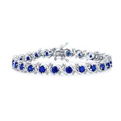 Bling Jewelry Fancy Prong Set Solitär Runde Cubic Zirconia Royal Blue Simuliert Sapphire Aaa Cz Wave Tennis Armband Für Frauen Abschlussball Braut Silber Plattiert 7 Zoll von Bling Jewelry