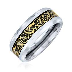 Bling Jewelry Golden Black Silver Two Tone Himmlisch Knot Dragon Inlay Paare Titanium Wedding Band Rings for Men for Freundin 8Mm von Bling Jewelry