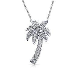 Bling Jewelry Hawaiianische Nautische Pave Cubic Zirconia CZ Tropical Strand Vacation Palm Tree Halskette Anhänger Für Frauen .925 Sterlingsilber von Bling Jewelry
