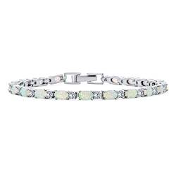 Bling Jewelry Klassisches Edelstein-Armband Mit Abwechselnden Cz-Zirkonia Und Weißem Synthetischem Opal Für Frauen Freundin 925 Sterling Silber Oktober-Geburtsstein 7,5 Zoll von Bling Jewelry