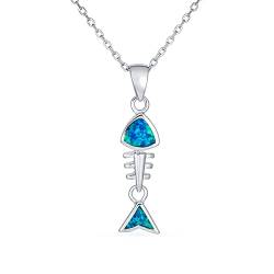 Bling Jewelry Nautische Edelstein Blau Tropical Urlaub Erstellt Opal Strand Ozean Meer Baumelnd Skelett Fischgräten Fisch Halskette Anhänger Für Frauen Teen .925 Sterling Silber von Bling Jewelry