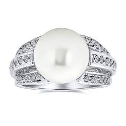 Bling Jewelry Pave Cz Solitaire Weiß Simuliert Pearl Fashion Statement Ring Für Frauen Für Abschlussball Versilbertes Messing von Bling Jewelry
