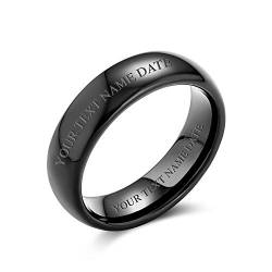 Bling Jewelry Personalisierte Einfache Kuppel Schwarz Paare Titan Ehering Ring Für Männer Frauen Kompfort Fit 6Mm Kundenspezifische Gravur von Bling Jewelry