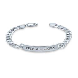 Bling Jewelry Personalisierter Bar Name Platten Identifikations Id Armband 6 MM Diamantgeschnittene Miami Cuban Curb Link Kette 200 Gauge .925 Sterling Silber 7 Zoll Individuell Graviert von Bling Jewelry