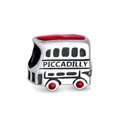 Bling Jewelry Reisen Tourismus England Uk London Piccadilly Doppeldecker Bus Charm Bead Für Frauen Jugendlich Oxidiert .925 Sterlingsilber Fit Europa Armband von Bling Jewelry