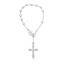 Bling Jewelry Religiöse Jesus Kruzifix Infinity Cross Jungfrau Maria Rosenkranz Gebet Perlen .925 Sterling Silber Armband Für Frauen Kommunion 3Mm Bead 7 Inch von Bling Jewelry