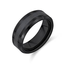 Bling Jewelry Schlichte Einfache Abgeschrägte Kante Gunmetal Paare Titan Hochzeit Band Ring Für Männer Für Frauen Kompfort Fit 8Mm von Bling Jewelry