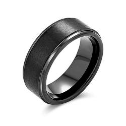 Bling Jewelry Schlichter Einfacher Schwarzer Matte Paare Titanium Ehering Ring Für Männer Für Frauen Abgeschrägte Kante Komfort Passform 8Mm von Bling Jewelry