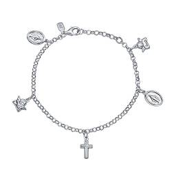 Bling Jewelry Schutz Religiöse Medaille Multi Jungfrau Maria Kreuz Engel Baumeln Charmee Armband Für Frauen Für Jugendliche .925 Sterling Silber von Bling Jewelry