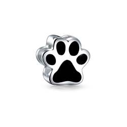 Bling Jewelry Schwarze Form Bester Freund Katze Welpe Kätzchen Bff Haustier-Haustier-Liebhaber Pfotenabdruck Charm Bead Für Frauen Teen .925 Silber Passend Für Europa-Armband von Bling Jewelry