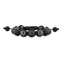 Bling Jewelry Schwarzes Hämatit Pave Kristallkugelarmband Für Frauen Und Männer Schwarzes Schnurband Verstellbar von Bling Jewelry